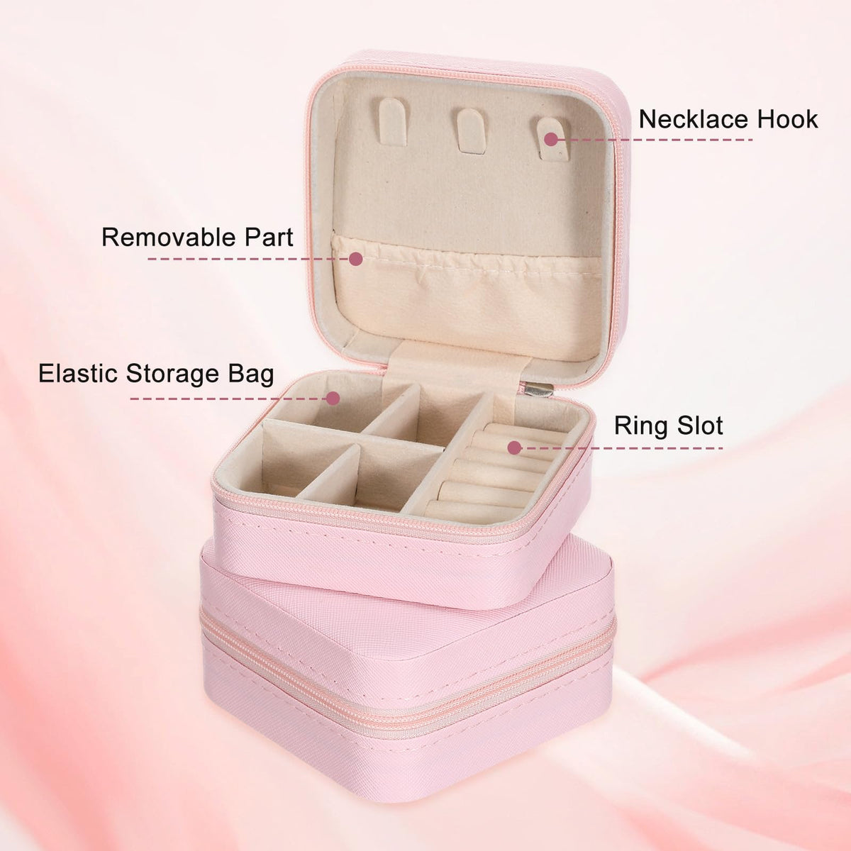 Douaowoc 10 Pack Travel Jewelry Box Mini Jewelry Case Bridesmaid Gifts Jewelrys Box, PU Leather Small Jewelrys Case Organizer Storage for Rings Earrings Necklaces, Beauty Gifts for Women Girls (Pink)