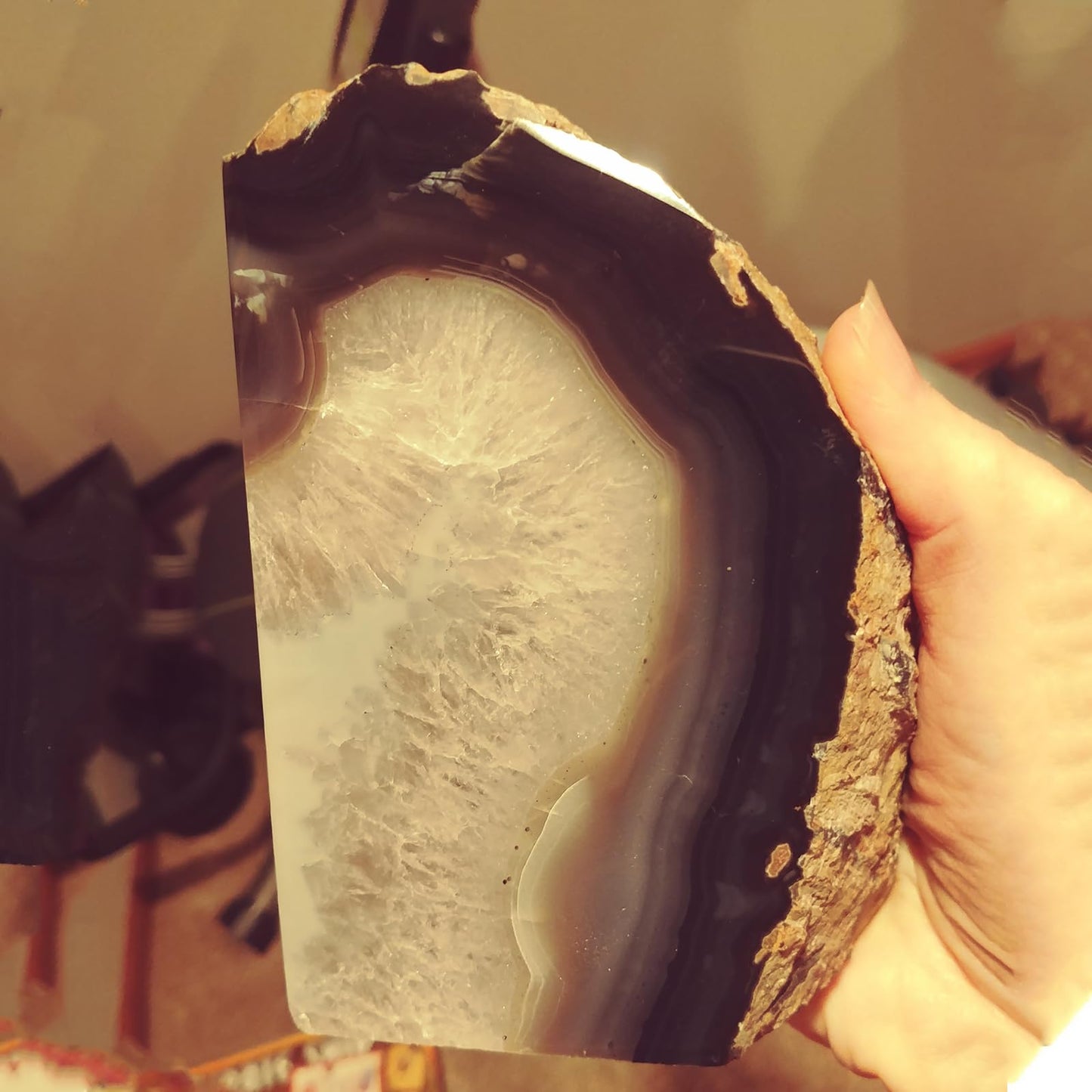 JIC Gem Natural Agate Geode Bookends Anti-Slip Heavy Duty 1 Pair 6-8 Lbs