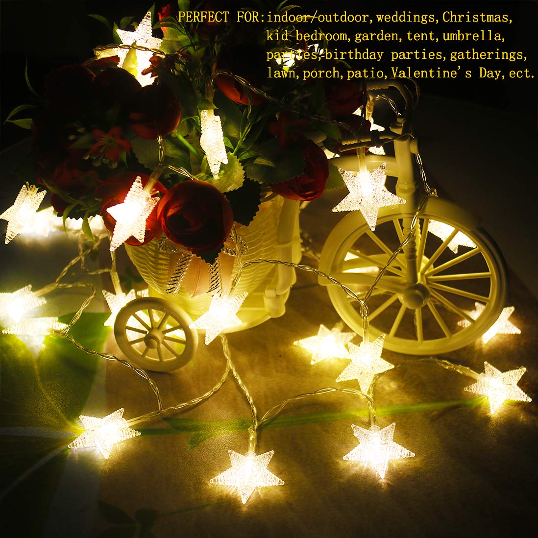 Xingpold Star String Lights,16.4 ft 50 LED 8 Modes Battery Operated String Lights with Remote & Timer Dimmable Twinkle Fairy Lights String for Kid Bedroom Tent Party Wedding Christmas Decor Warm White