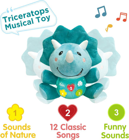 iPlay, iLearn Baby Dinosaur Musical Toys, Newborn Boys Gift, Soft Dinos Plush Stuffed Animal, Infant Light Music Time, 1st Birthday Stocking Gift Stuffer for 0 1 3 6 9 12 18 Month 1-3 Yrs Toddler Girl