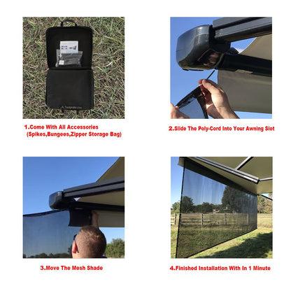 Tentproinc RV Awning Sun Shade Screen 6' X 10' 3'' (Fit for 11' Awning) Mesh Screen Sunshade Motorhome Camping Trailer Awning Screenshade Sunscreen UV SunBlocker - 3 Year Warranty (Black)