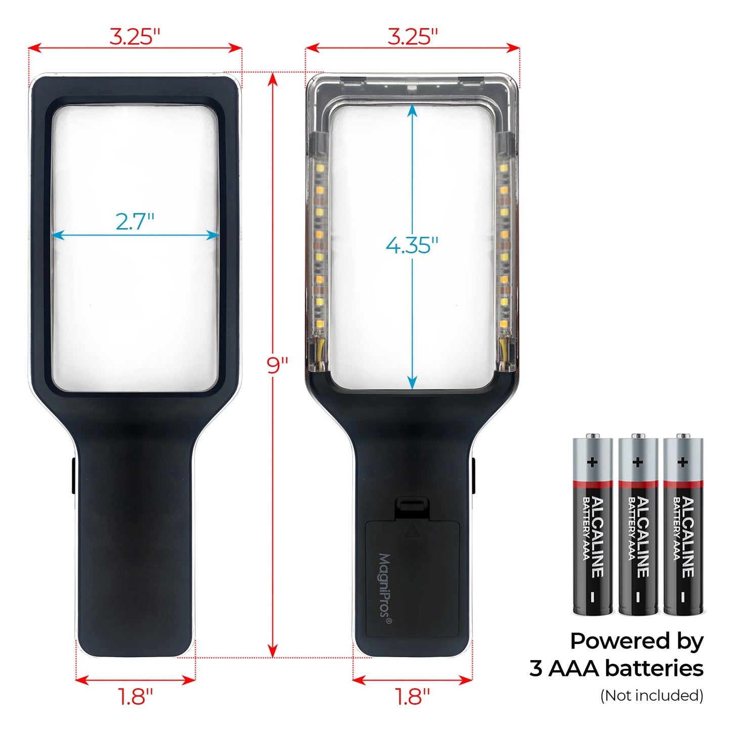 MAGNIPROS Patented 3X Large Magnifying Glass with Light | 3 Color Light Modes | Anti-Glare Lens & Stepless Dimmable LEDs | Perfect for Reading Fine Print & Inspection - Ideal for Seniors & Low Vision