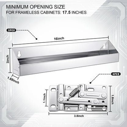 Yiyiring 2 Set 16 Inch Stainless Steel Sink Drawer Tip Out Tray Kit Include Tip-Out Sink Trays and Hinges Large Pull Out Storage Organizer for Kitchen Bathroom Base Cabinets