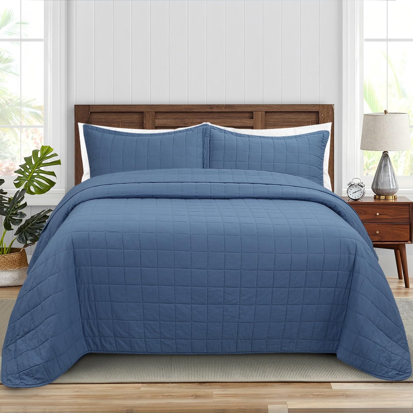 FFQSS Quilt Queen Size Bedding Sets - 100% Cotton Lightweight Luxury Comforter Set, Full Size Stitching Bedspreads Coverlet with 2 Pillowcase Suit for All Season, Blue