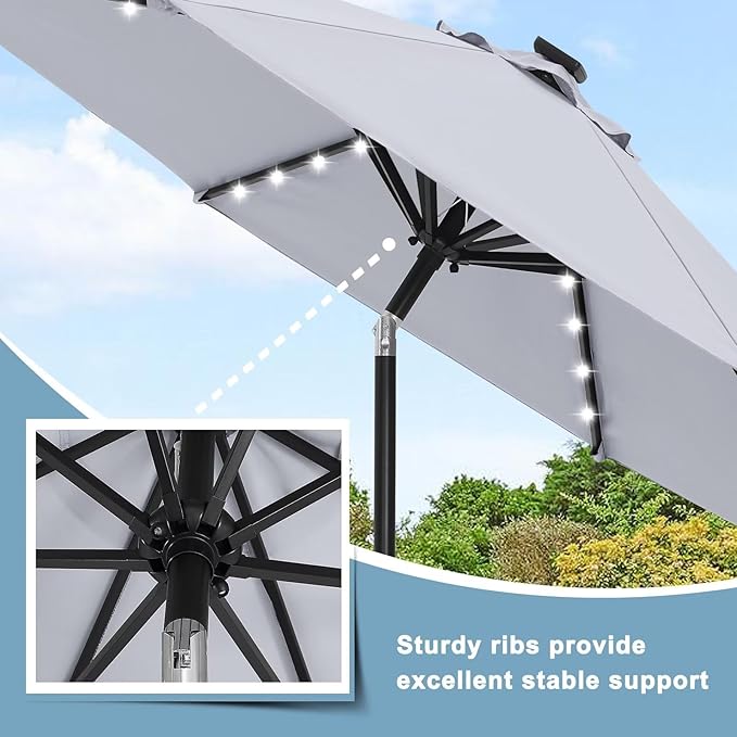 ABCCANOPY Durable Solar Led Patio Umbrellas with 32LED Lights 11FT (Light Gray)