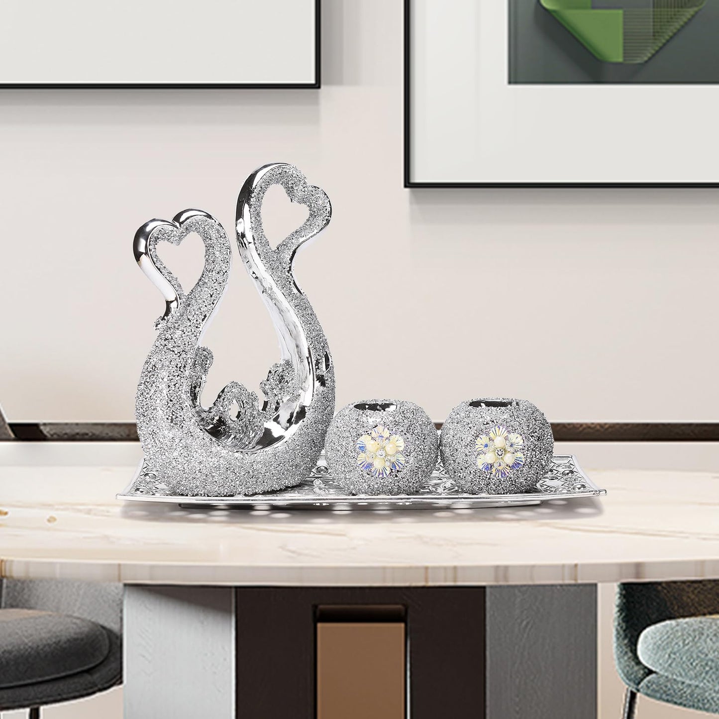NYMYHE Glam Ceramic Apple Statue with Plate Creative Modern Ornament Collectible Living Room Bedroom Coffee Table Office Hotel Decoration TQGJNY46