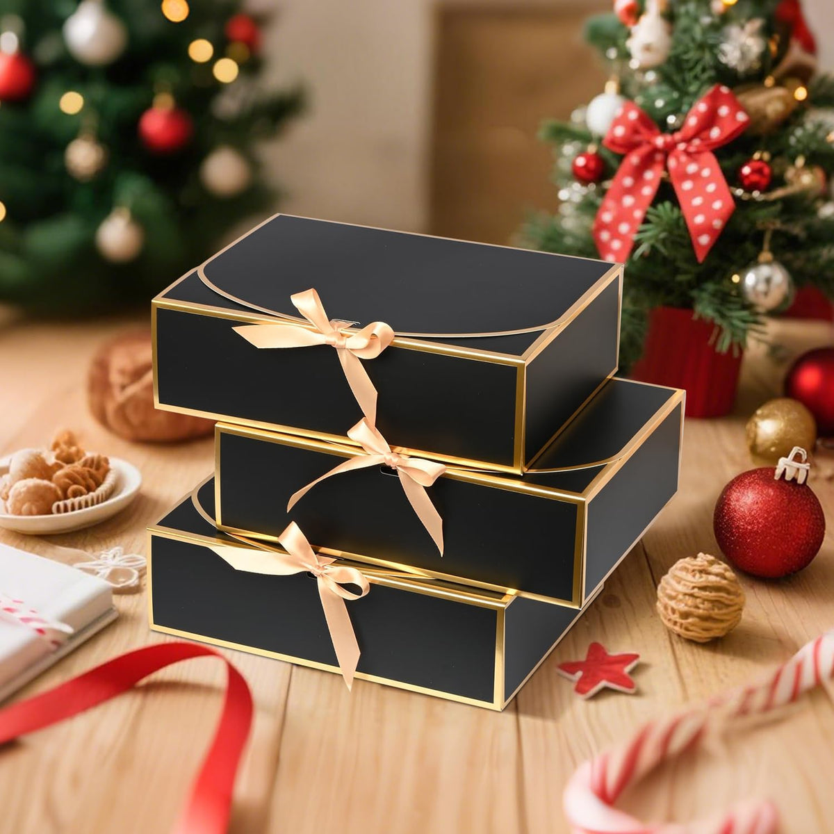 WLUSEAXI 10 Pack Gold Foil Large Gift Boxes with Lids, 12.6x9.8x3.1 Inch Luxury Bridesmaid Proposal Box, Black Gift Boxes for Presents, Wedding, Baby Shower, Birthday Party