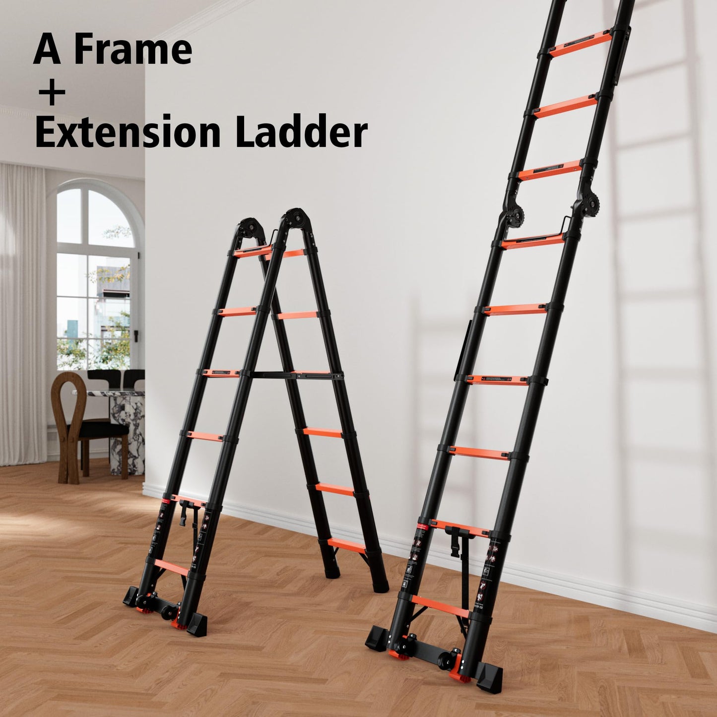 SINMEIRUN Telescoping Ladder, 16.5 FT, A Frame, Aluminum Extension Ladder, 330 lbs Capacity, Collapsible Multi-Purpose Ladder for Home, Roof and RV; Orange