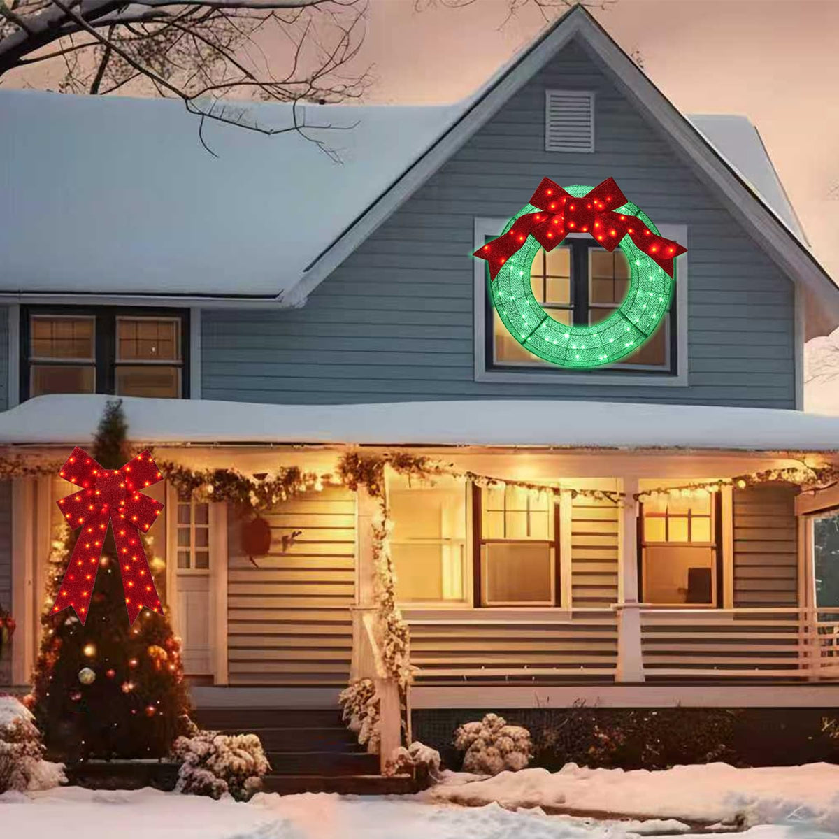 30 Inch Lighted Christmas Bow, 75 LED Pre-lit Outdoor Christmas Bow Decoration, Large Lighted Xmas Outdoor Bow for Front Door, Windows, Wall, Garage Decoration
