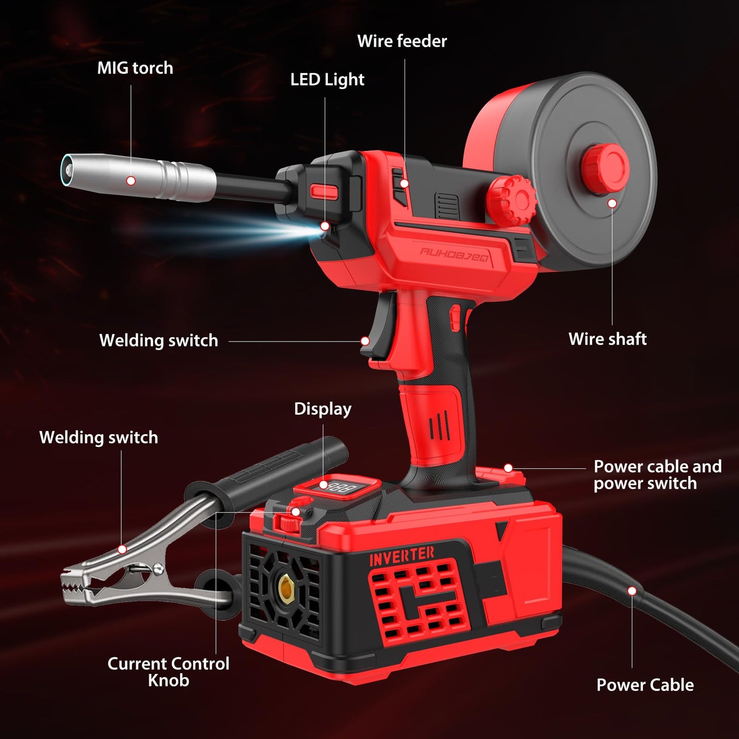 AUHOBJEQ 120A Handheld MIG Welder 110V, 2026 Upgraded Flux Core Wire Feed Welding Machine – Portable Gasless Inverter with 360° Swivel MIG Torch & Welding Mask for DIY Auto Repair Home Use