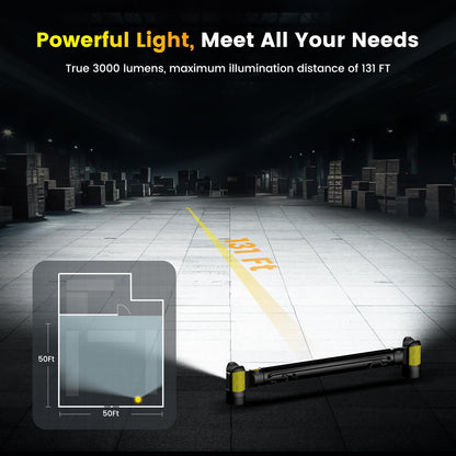 Work Light【AUTO ON/Off】 3000LM LED Work Light 5200mAh Under Hood Working Light with Hooks, Portable Magnetic Rechargeable Cordless Job Site Lighting for Mechanic/Car Repairing/Garage-Yellow
