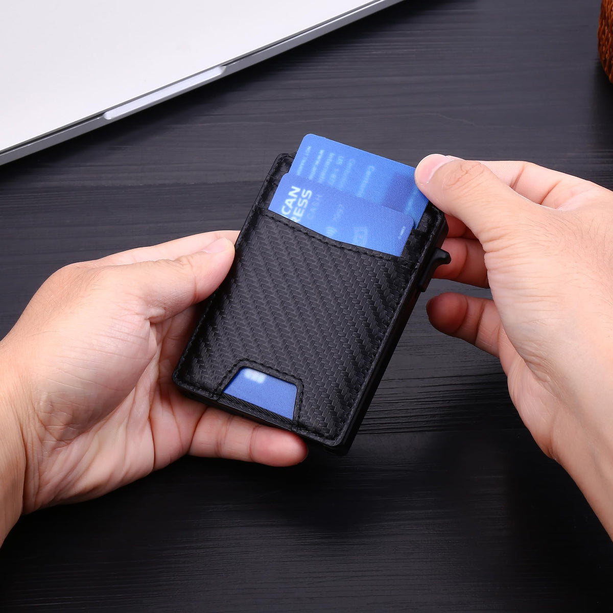 GAJOFO Slim Wallet for Men - Minimalist Mens Wallet with Money Clip，Slim Compact Wallet with Money Clip & ID Window,Pop Up Card Wallet, Metal Aluminum Credit Card Holder Bifold Wallet (black)