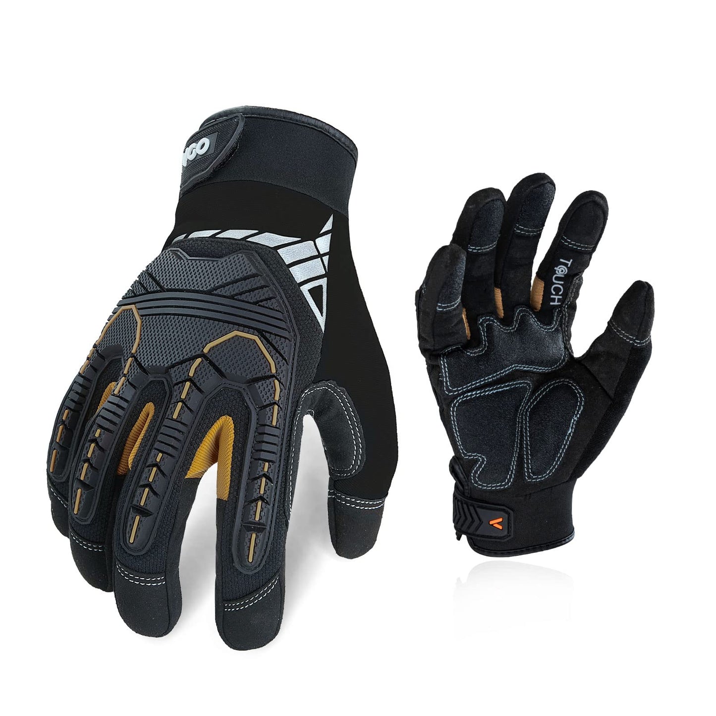 Vgo... Safety Work Gloves Touchscreen, Anti Impact Heavy Duty Gloves Antivibration for Warehouse Trucker Carpenters Fitter Moto, 1 pair
