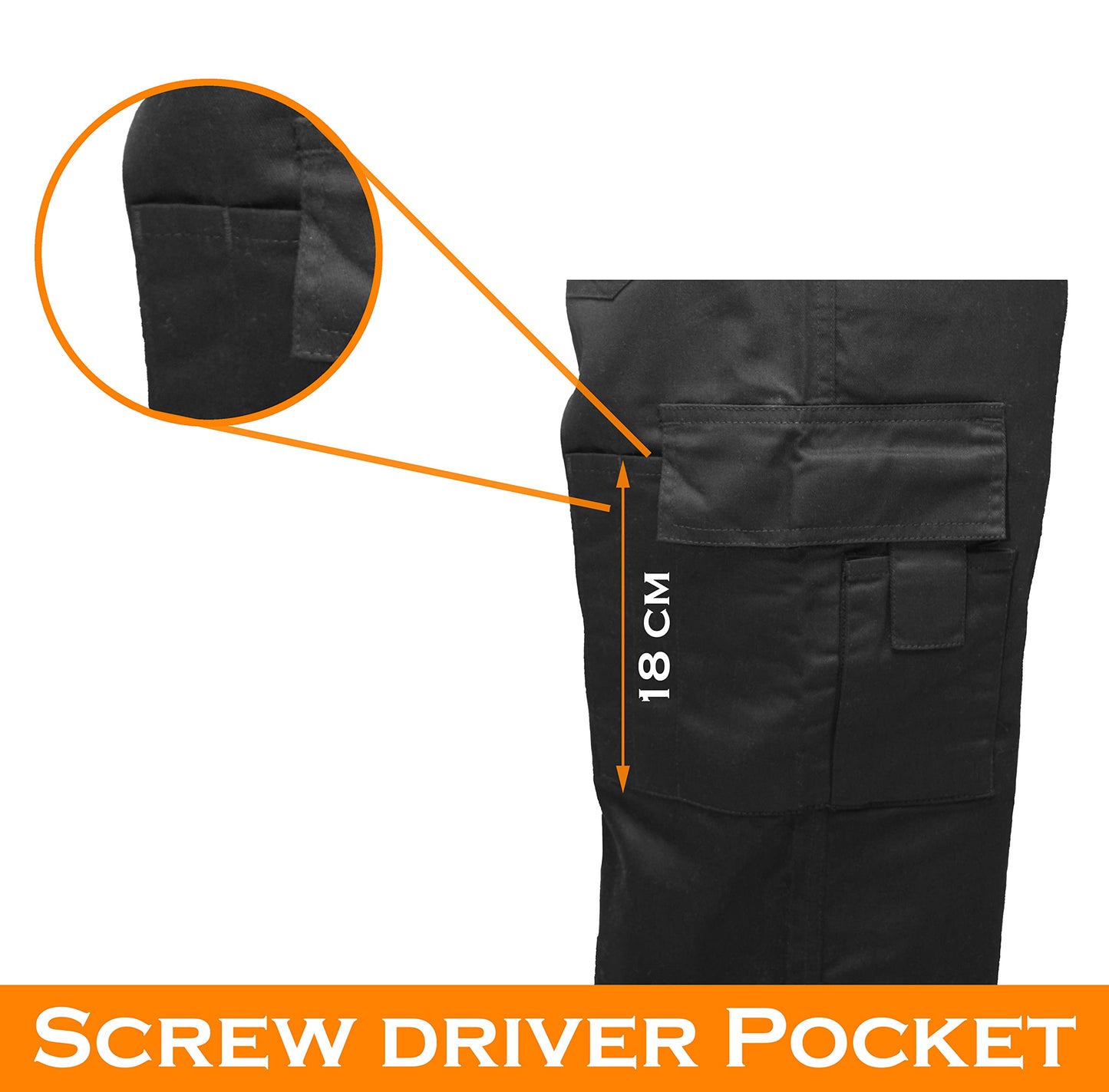 FNT Workwear Black Multi Pockets Men Cargo Combat Work Trousers Work Pants with Button & Zip Fly (32W / 29L, Black)