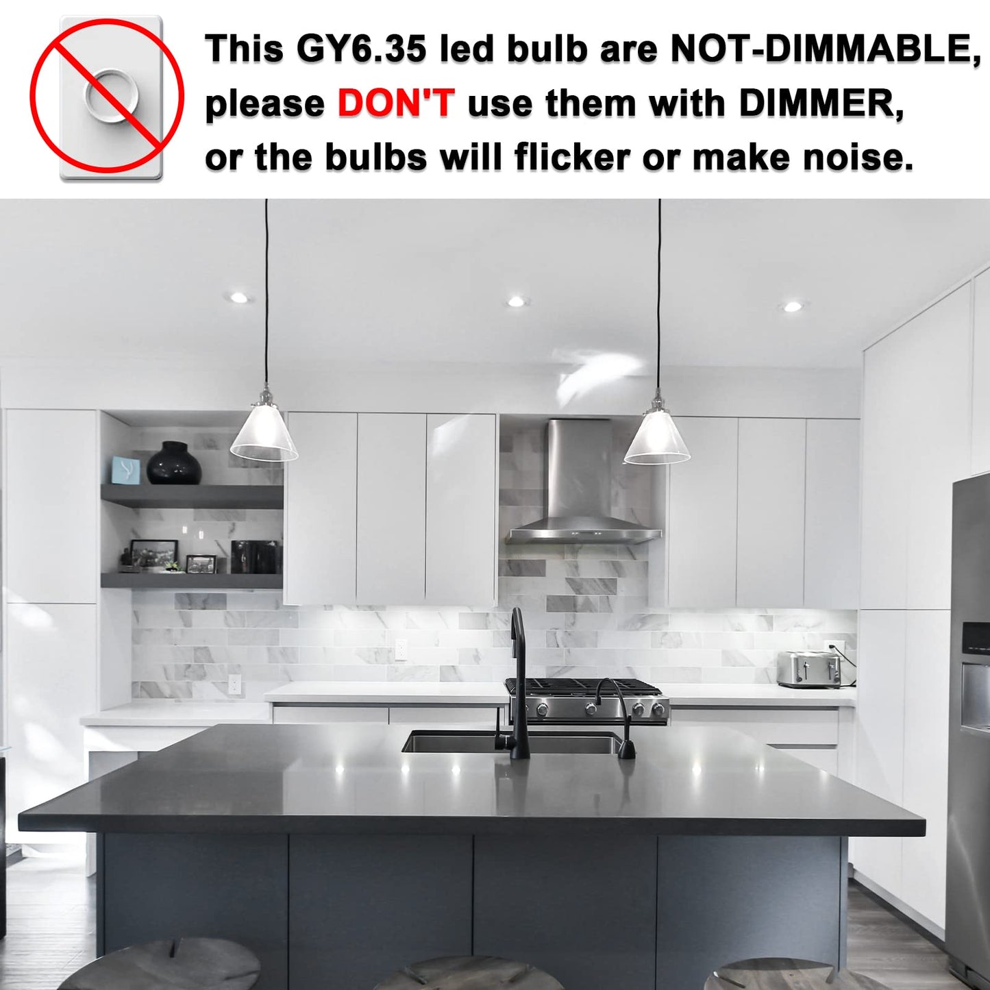 GY6.35 LED Bulb 5W Equivalent to 50W Bi-pin Base Halogen Bulb, AC/DC 12V Daylight White 6000K for Pendant Light, Chandelier, Desk Light, Accent Lights, Landscape Lighting, Non-Dimmable (4 Pack)