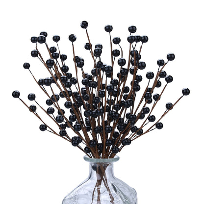 Trimgrace 12 Pack14 Black Holly Berry Stems Halloween Ornaments Artificial Berry Stems Fake Holly Berry Picks for Christmas Tree Halloween Vase DIY Wreath Crafts Home Decor