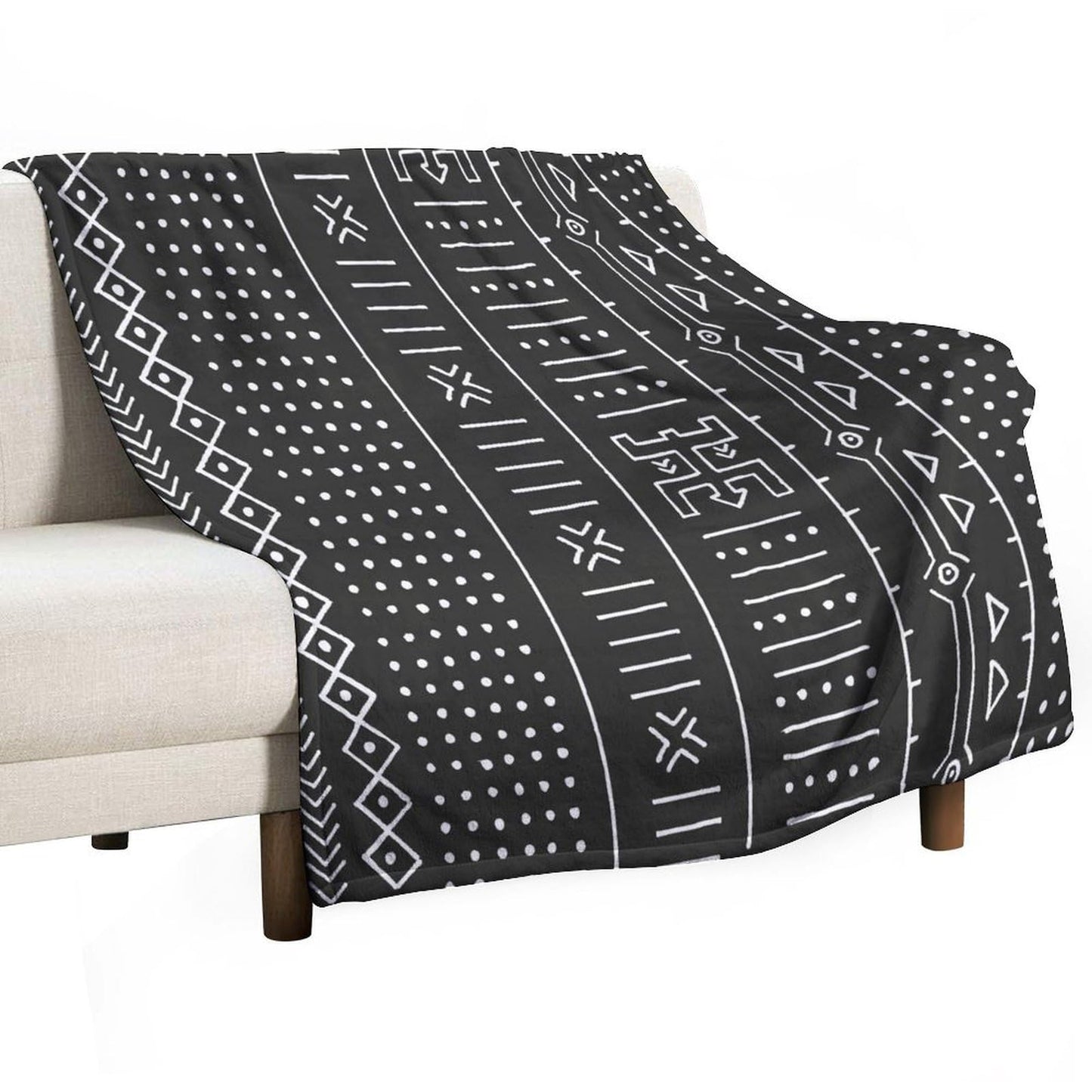 ZhiRain Traditional African Geometric Throw Blanket Black and White Tribal Ethnic Blanket for Sofa Bed Couch Chair Or Dorm 50"x60"