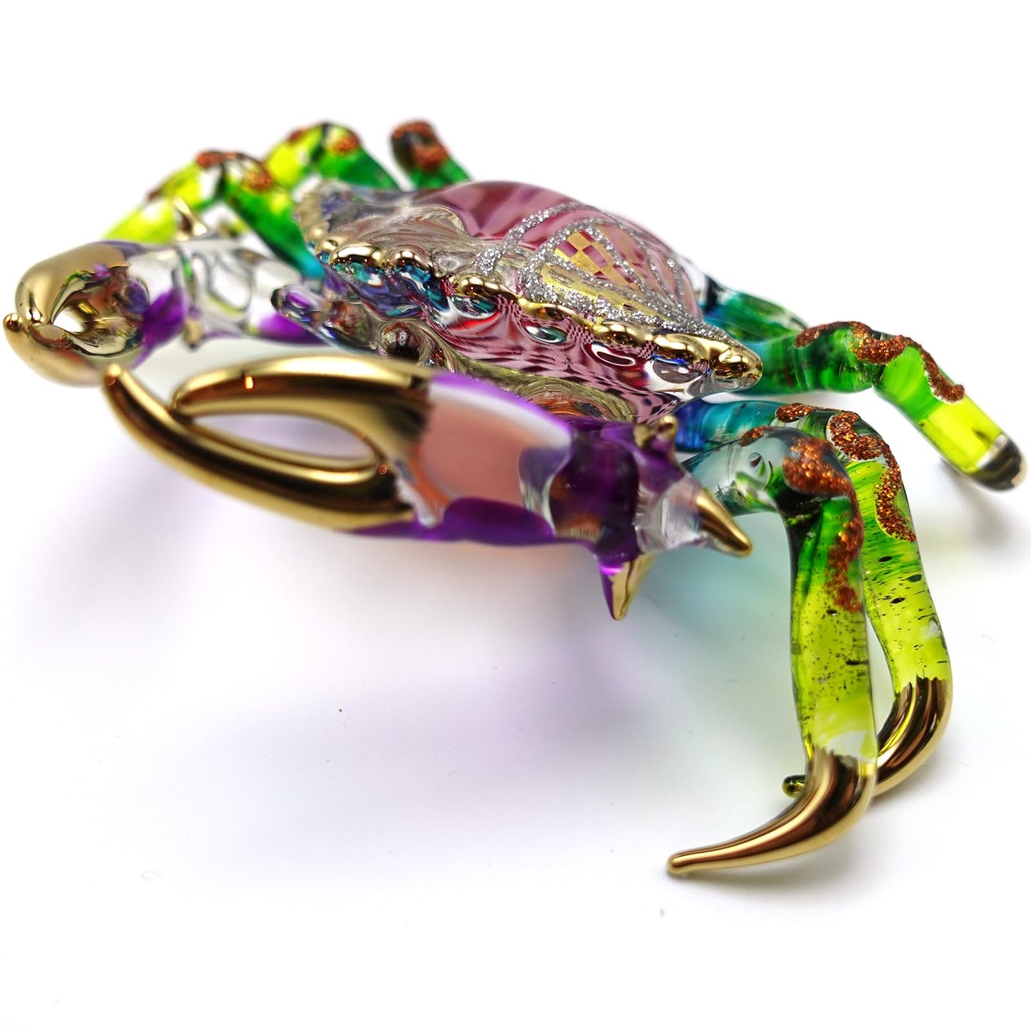 Sansukjai Big Crab Figurines Animals Hand Painted Blown Glass Art W22k Gold Trim Collectible Gift Decorate 5"