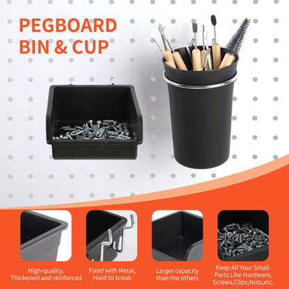 FALPRO 240PCS Pegboard Hooks Assortment, Pegboard Organizer Kit with Bins, Cups, 1/8 and 1/4 inch Hooks for Hanging Tools, Garage Wall Organization