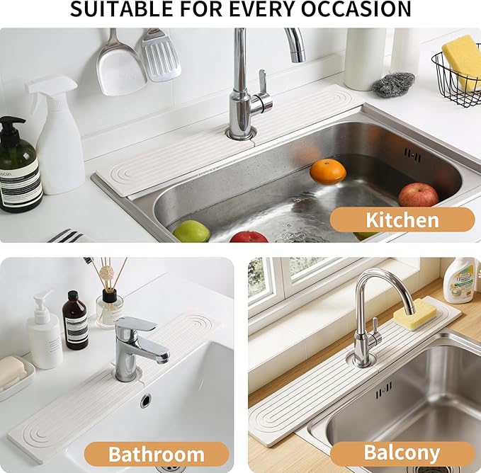 Quick Dry Absorbent Diatomaceous Earth Faucet Mat, Sink Water Splash Guard &