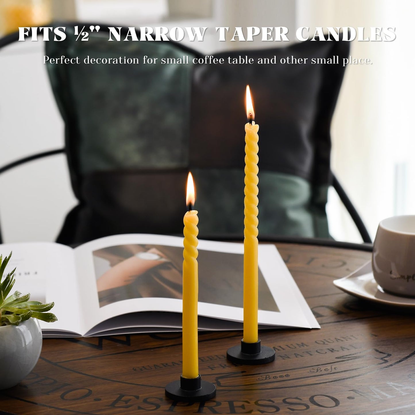 Black Iron Mini Taper Candle Holders for 1/2 Inch Candles – Small, Skinny, Thin Tapered Candle Holders for Chime, Spell, Church Candles – Set of 6