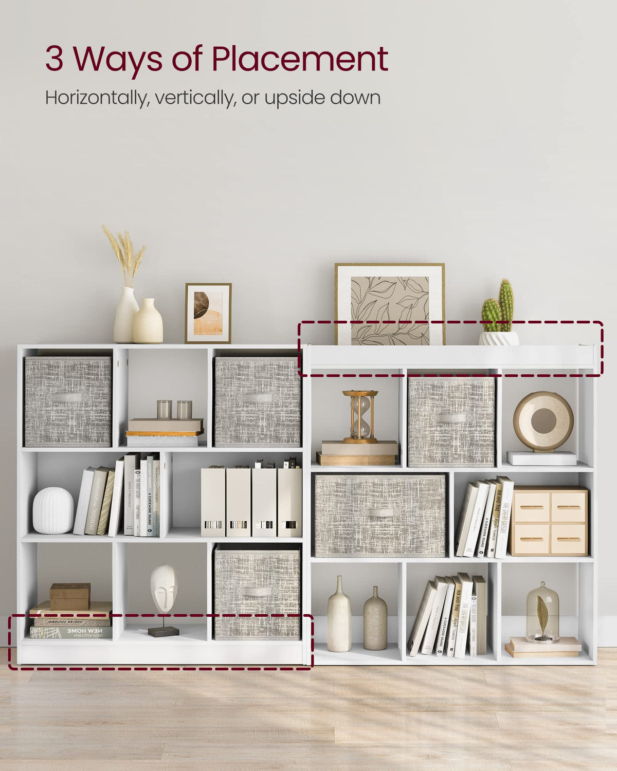 VASAGLE Custos Collection - Bookcase, Bookshelf, Freestanding Storage Unit, Used Horizontally, Vertically, Upside Down, 11 x 35.4 x 39.4 Inches, for Living Room, Study, Office, Cloud White ULBC55WT