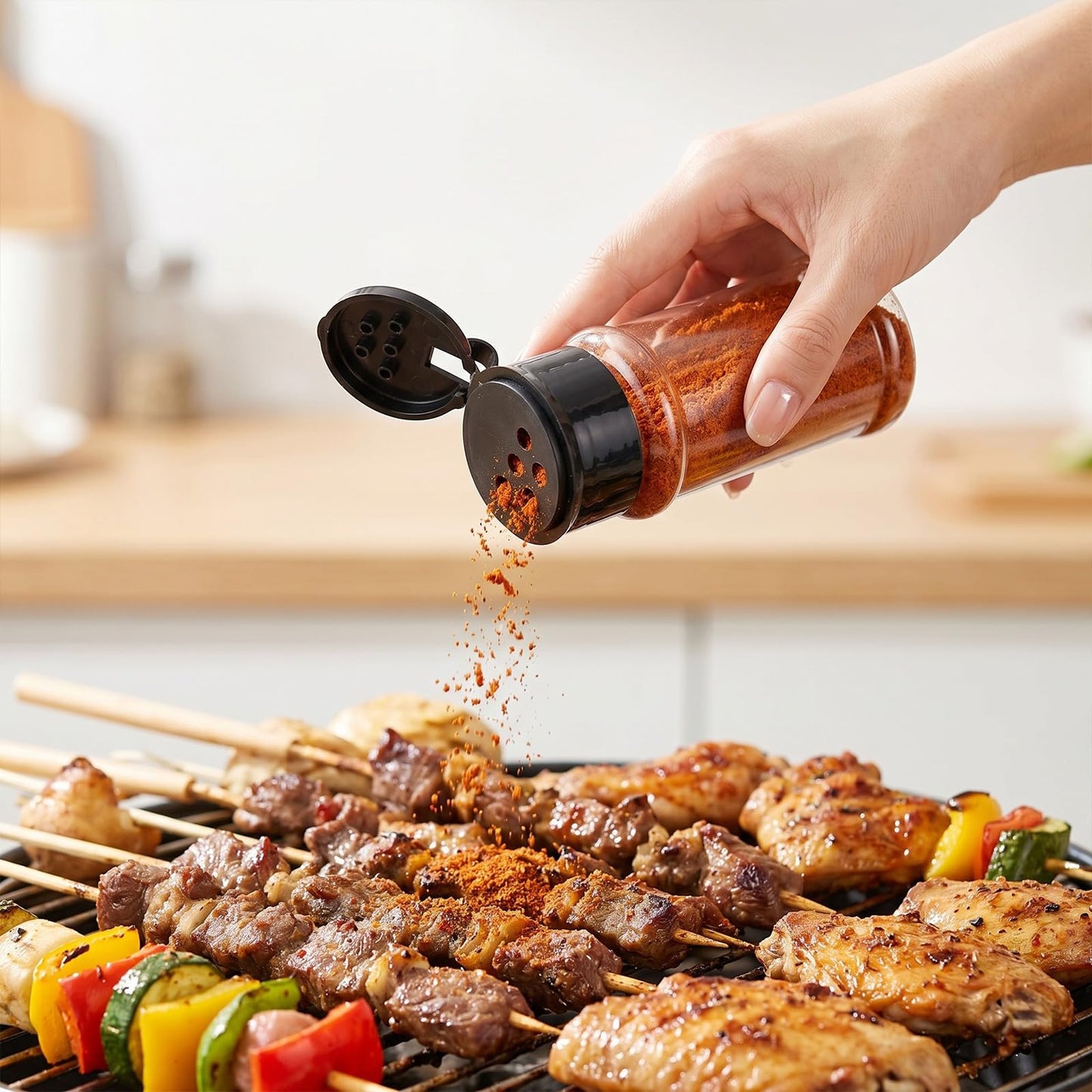 Mifoci 12 Pcs Plastic Salt and Pepper Shakers with Lid 3.5 oz Clear Moisture Proof Spice Dispenser Refillable Seasoning Container Storage Bottles for Kitchen Camping BBQ Black White