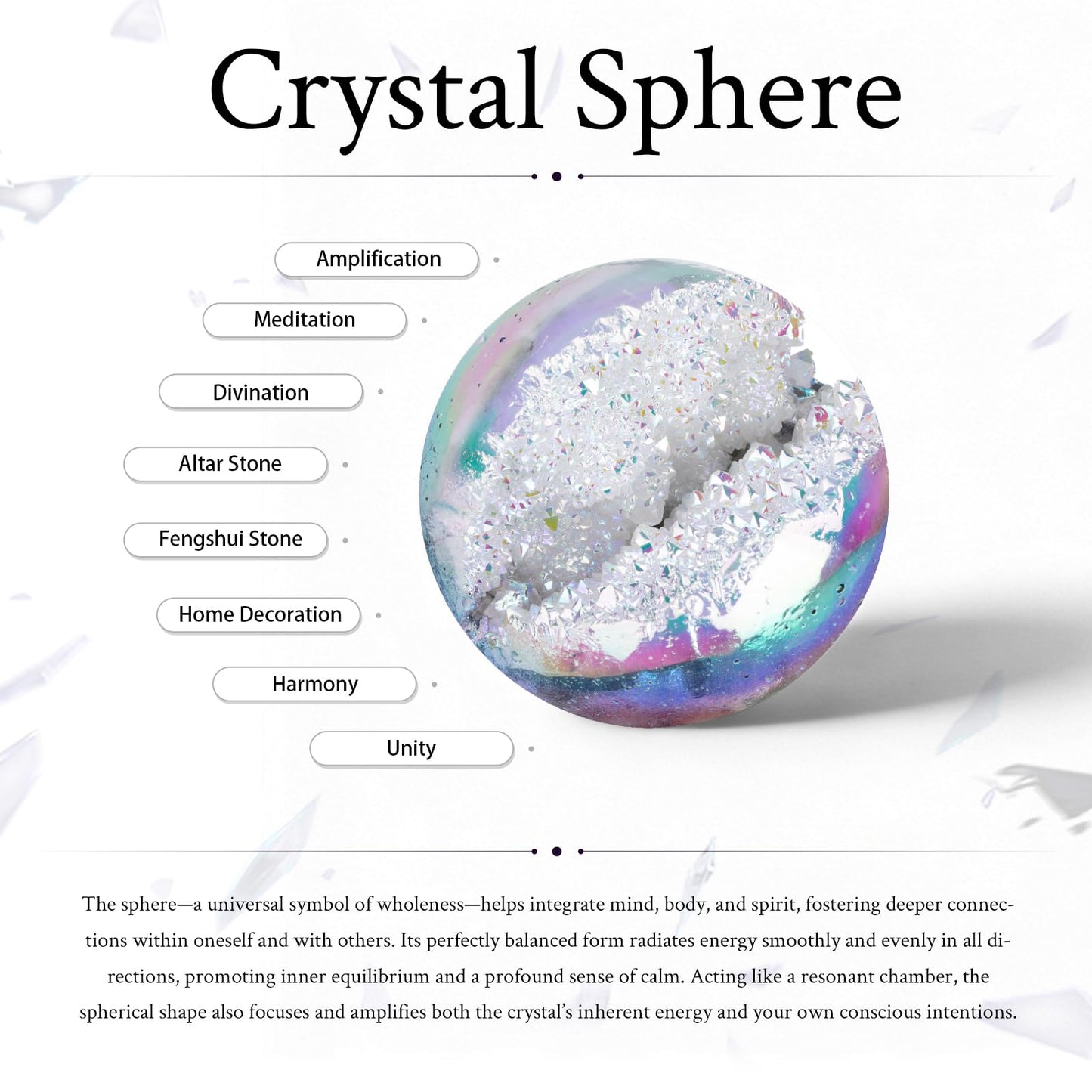 Sportmusies Titanium Coated Rock Crystal Geode Ball with Wooden Stand, Druzy Quartz Stone Cluster Sphere Reiki Home Office Decoration, Angel Aura