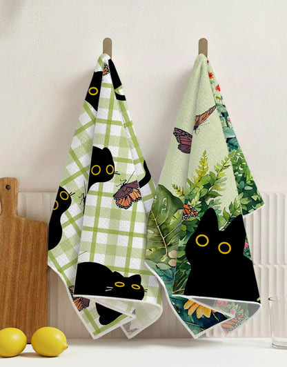 Ilexon Kitchen Towels Set of 2 - Cute Design 18×26 Inch Dish Towels Black Cats Quick Dry Hand Towels Soft & Absorbent, Home Decorative, Terry Cloth Tea Towels (Black Cat)