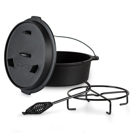 ToCis Big BBQ 7.3L Pre-seasoned Dutch Oven & Cast Iron Skillet Lid, Cast Iron Pot for Casserole Dishes with Lids, Oven Proof Crock Pot, Leakproof BBQ Camping Oven