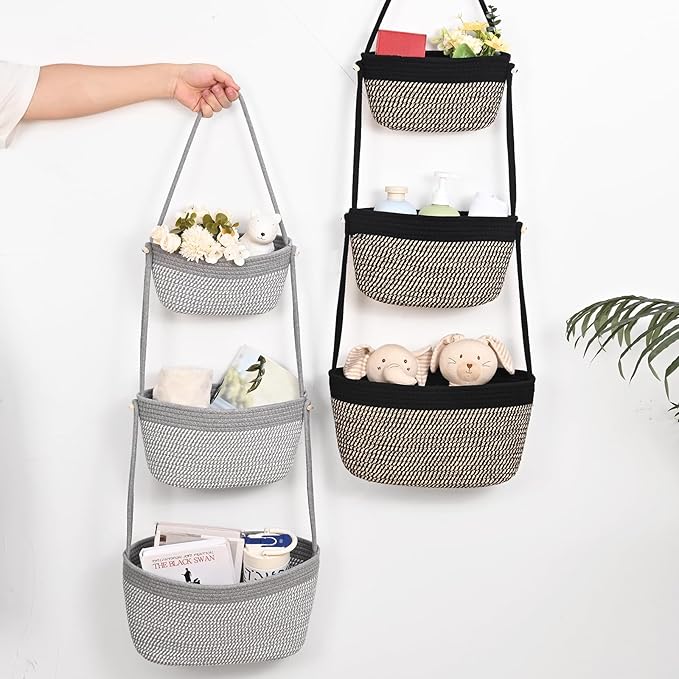 Hanging Storage Baskets, Over the Door Basket, Cotton Wall Baskets Storage