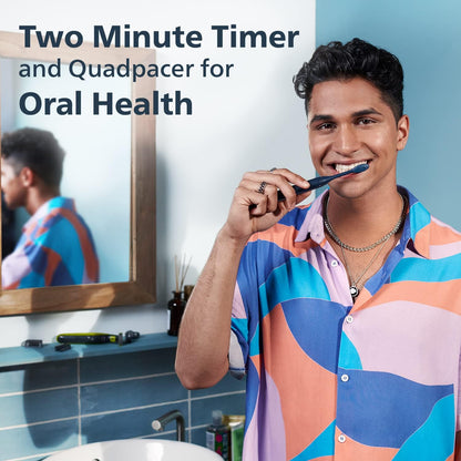 Philips One Electric Toothbrush by Sonicare HY1100/54 - Micro Vibrations, Soft bristles That Gently Polish and whiten teeths, 3 Month Battery Life, 2 Minute Timer and Quadpace Black