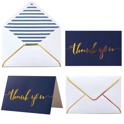 Winoo Design Heavy Duty Thank You Cards with Envelopes - 36 PK - Gold Thank You Notes 4x6 Inches Baby Shower Wedding Cards Small Business Graduation Funeral Bridal Shower (Navy Blue)