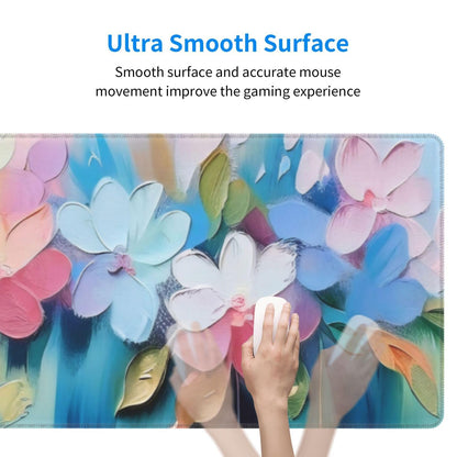 Gaming Mouse Pad, Large Non-Slip Rubber Base Mousepad, Keyboard Mouse Mat, Desk Pad with Stitched Edges, 31.5x11.8inch, Oil Flower