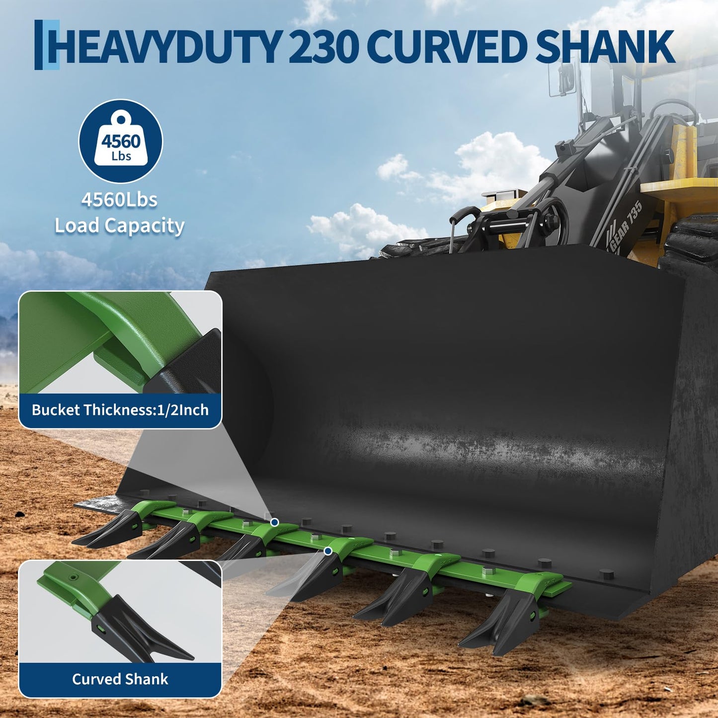 GarveeTech Heavy Duty 49 in Bucket Tooth Bar Designed for Sub-Compact Tractors, No Drilling Required, Fits 1/2 in or Smaller Bucket Cutting Edges, Durable Green Finish