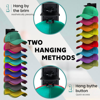 PCEEL 2Pack Upgraded Contour Fit Lock Hat Organizer for Baseball Cap,Hat Rack Strong Adhesive Hat Hangers for Wall Hold Up to 20 Hats,Multi-layer Hat Storage Display for Closet,Door Bedroom-Black