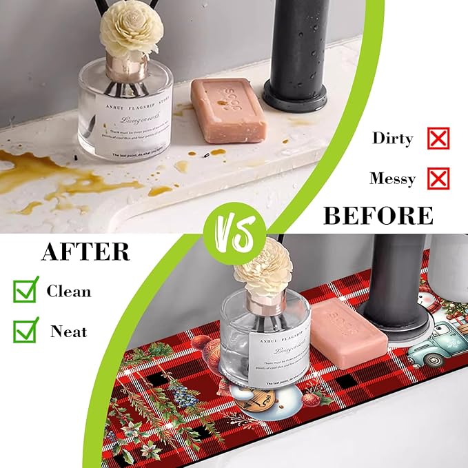 Chrismas Sink Faucet Absorbing Mat Christmas Sink Splash Guard Drying Mat