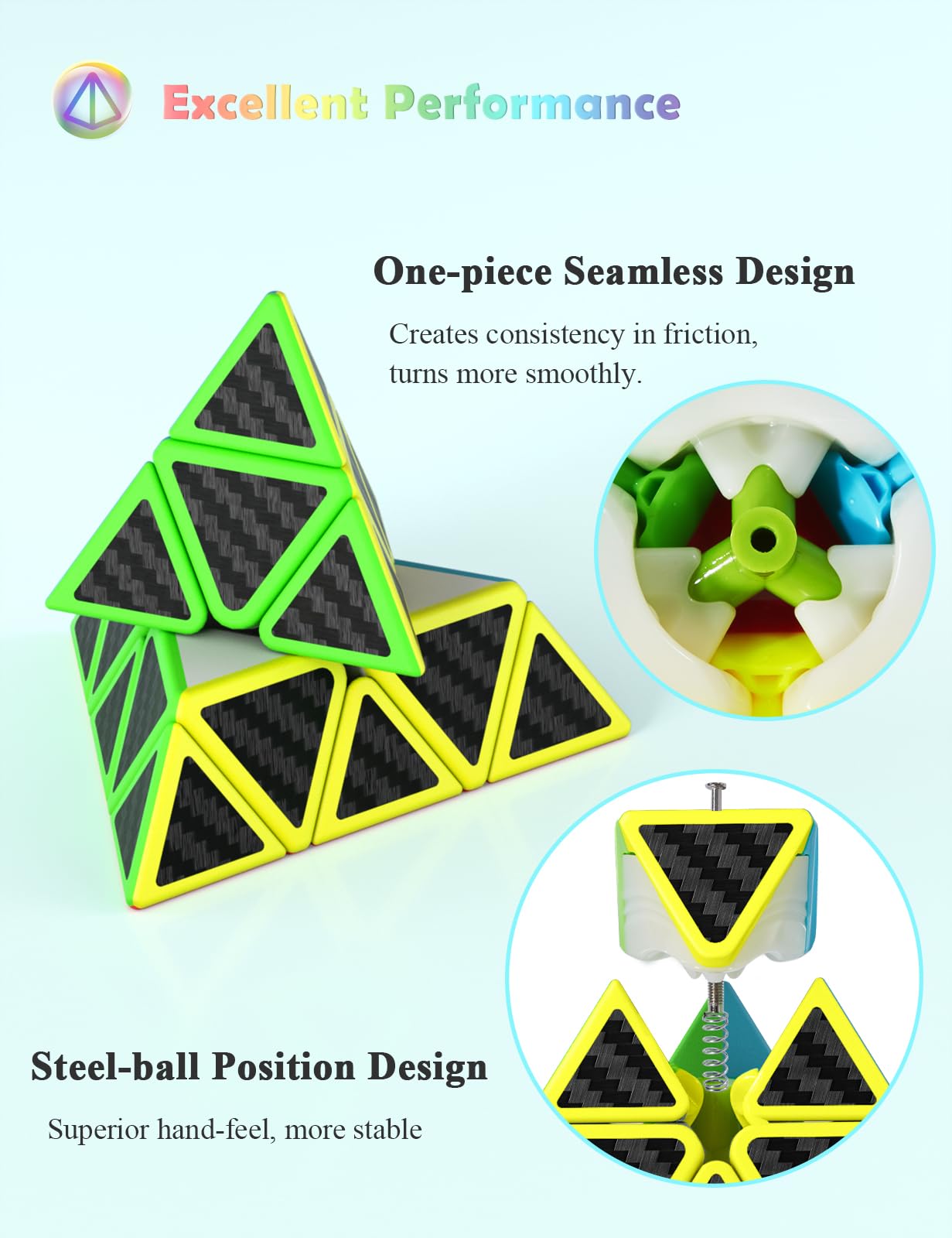 ROXENDA Speed Cube Set, 2X2 3X3 4X4 Pyramid Cube Stickerless with Instruction [4 Pack] (Carbon Fiber Cube Set)