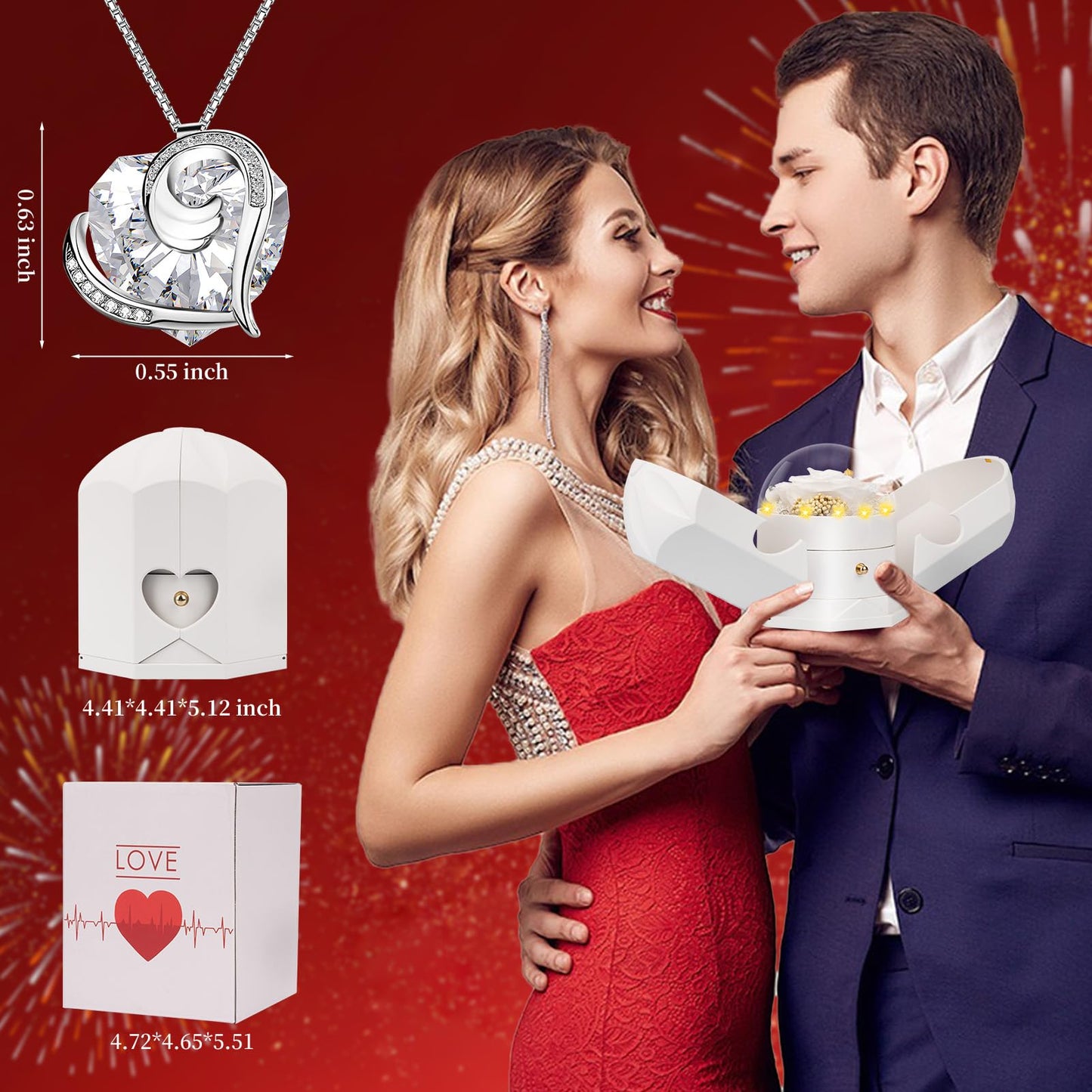 Preserved Real White Rose with Necklace Forever Flowers Rose Valentines Day Gifts for Her Wife Girlfriend Women Mom Grandma on Valentines Mothers Day Sweetest Day Christmas Anniversary Romantic-White