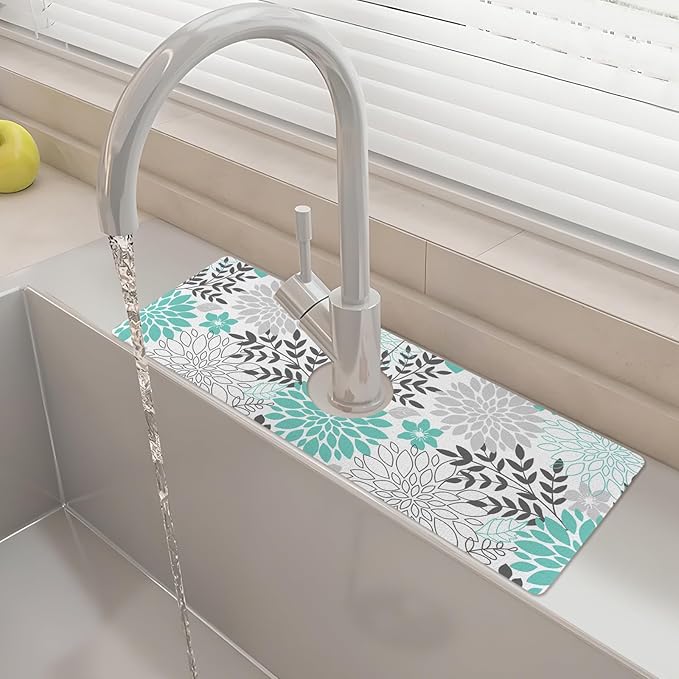 15" X 5.5" Kitchen Sink Splash Guard Faucet Mat Floral Super Absorbent Fast