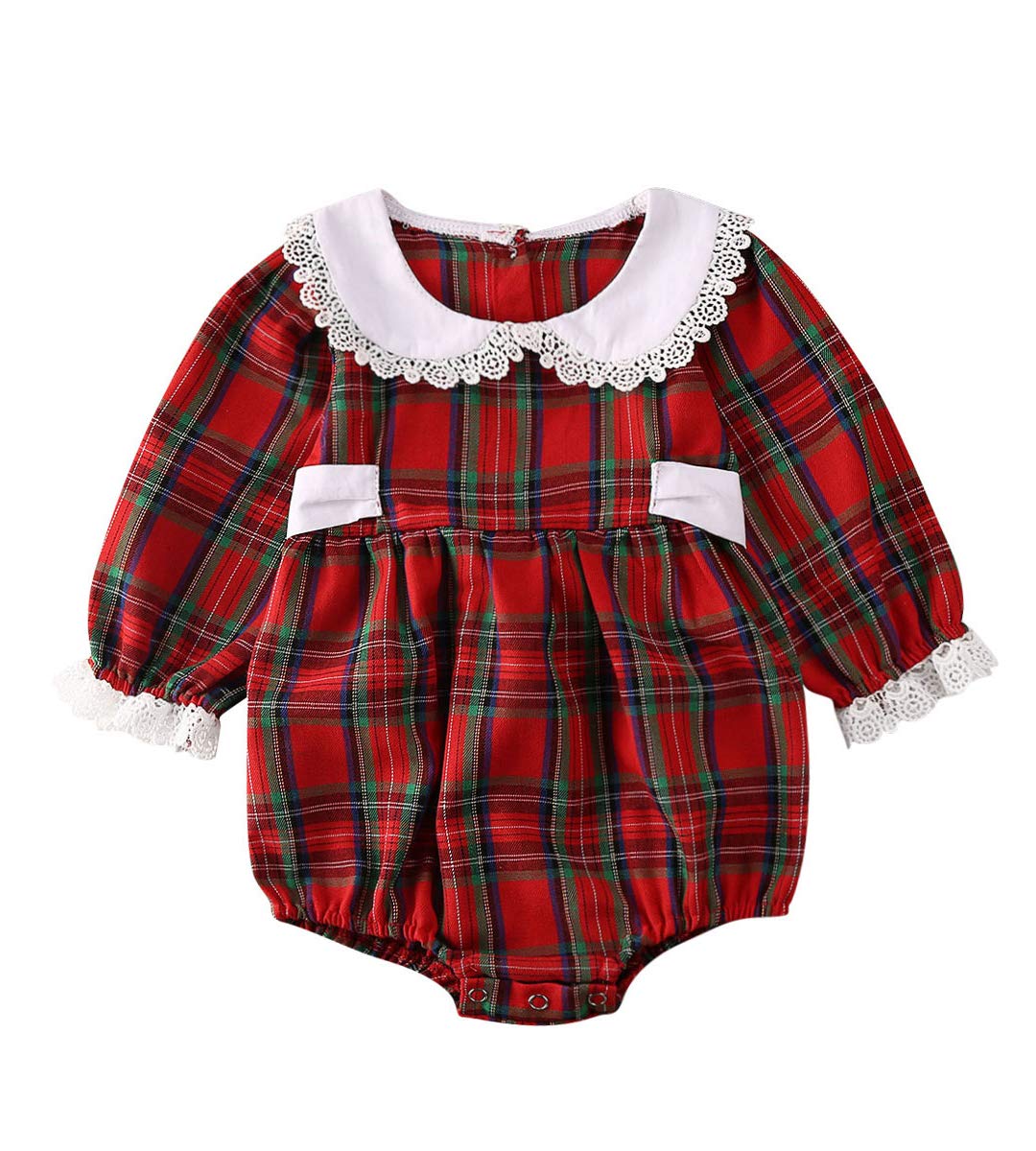 Baby Girl Christmas Dress Matching Newborn Girl Bodysuit Plaid Lace Princess Skirt Family Clothing (Romper/Long Sleeve, 12-18 Months)