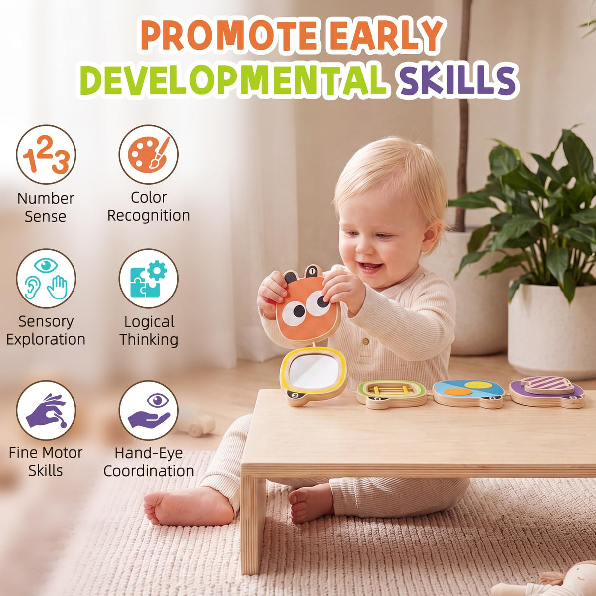 Montessori Busy Board for Toddlers 1-4 Year Old, Wooden Sensory Fidget Activity Board for Baby Boys Girls 1+ Year Old, Preschool Travel Toys for Airplane/ Car, Educational Learning Gift ADHD/ Autistic