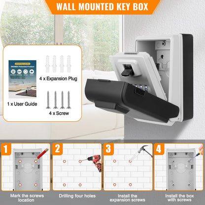 HUANLANG Key Lock Box Wall Mount - Outdoor Combination Lock Box with 6 Dials Light Up, Waterproof Key Safe Large Capacity for House Office Garage School