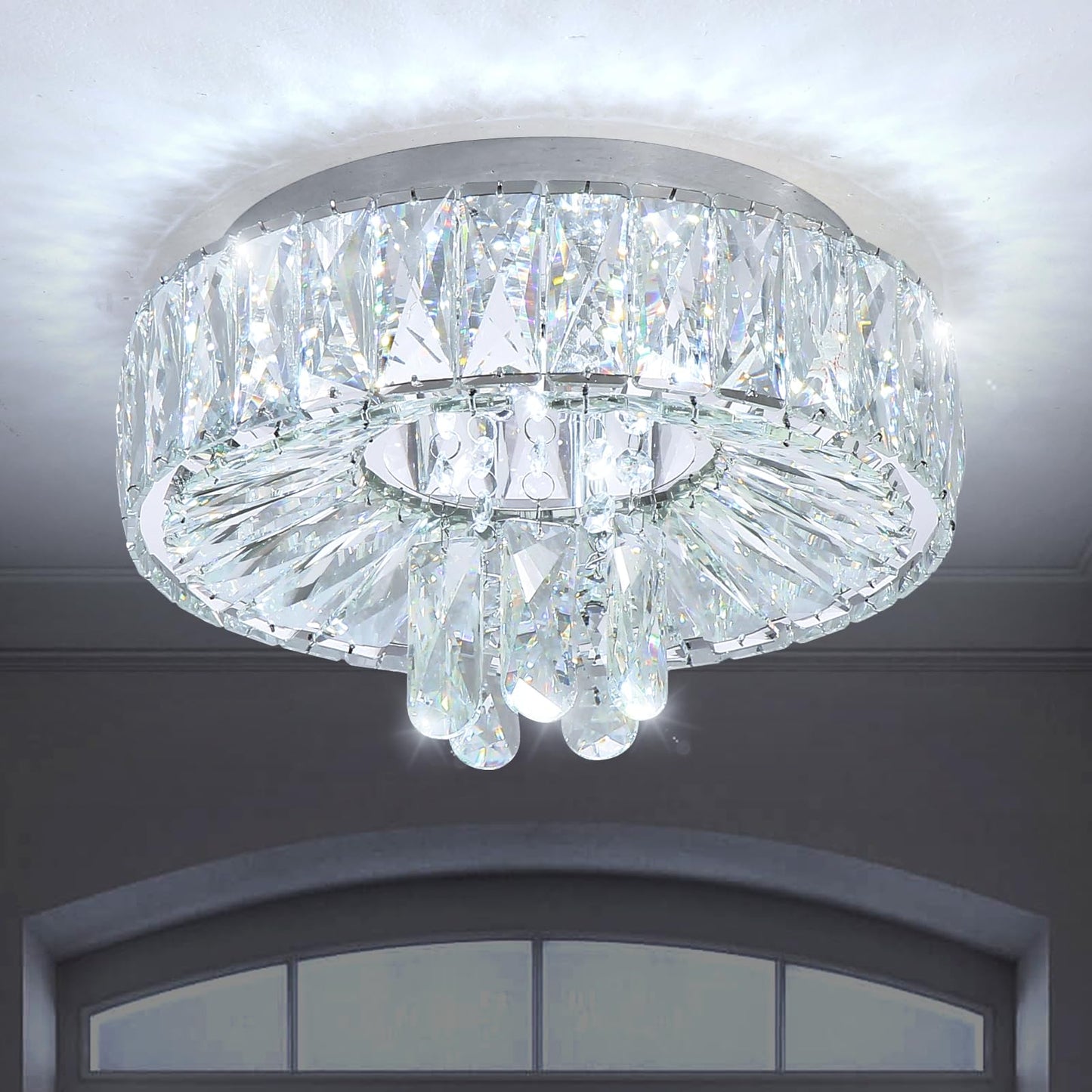 dolria Mini Chandelier Modern Crystal Chandeliers for Hallway Light Fixture LED Flush Mount Ceiling Light Dimmable Lamp for Dining Room Living Room Bedroom
