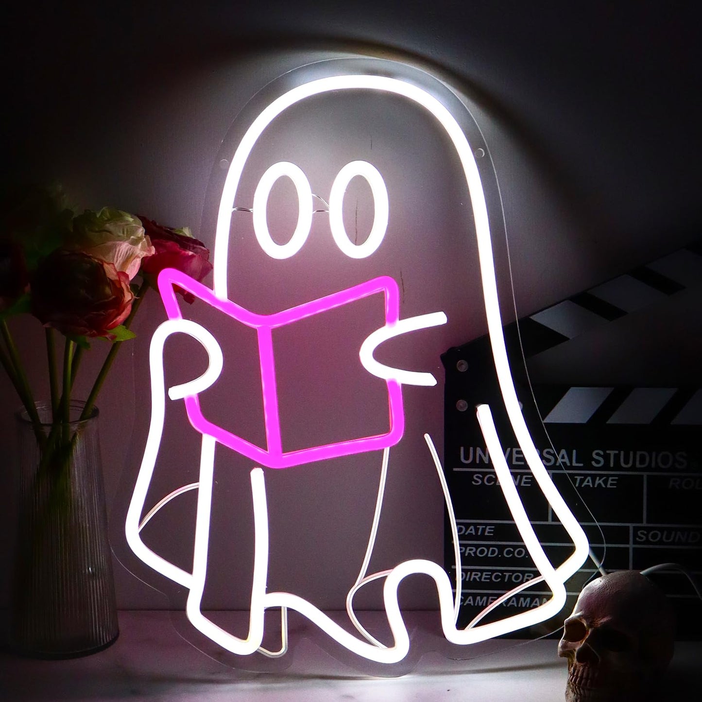 Ghost Reading Book lamp, Reading Ghost Neon Sign Led Reading Room Neon Sign Hanging Reading Book Neon Light For Bedroom Home Library Read Club Kids Room Store Book Lover Gifts(USB Sign)