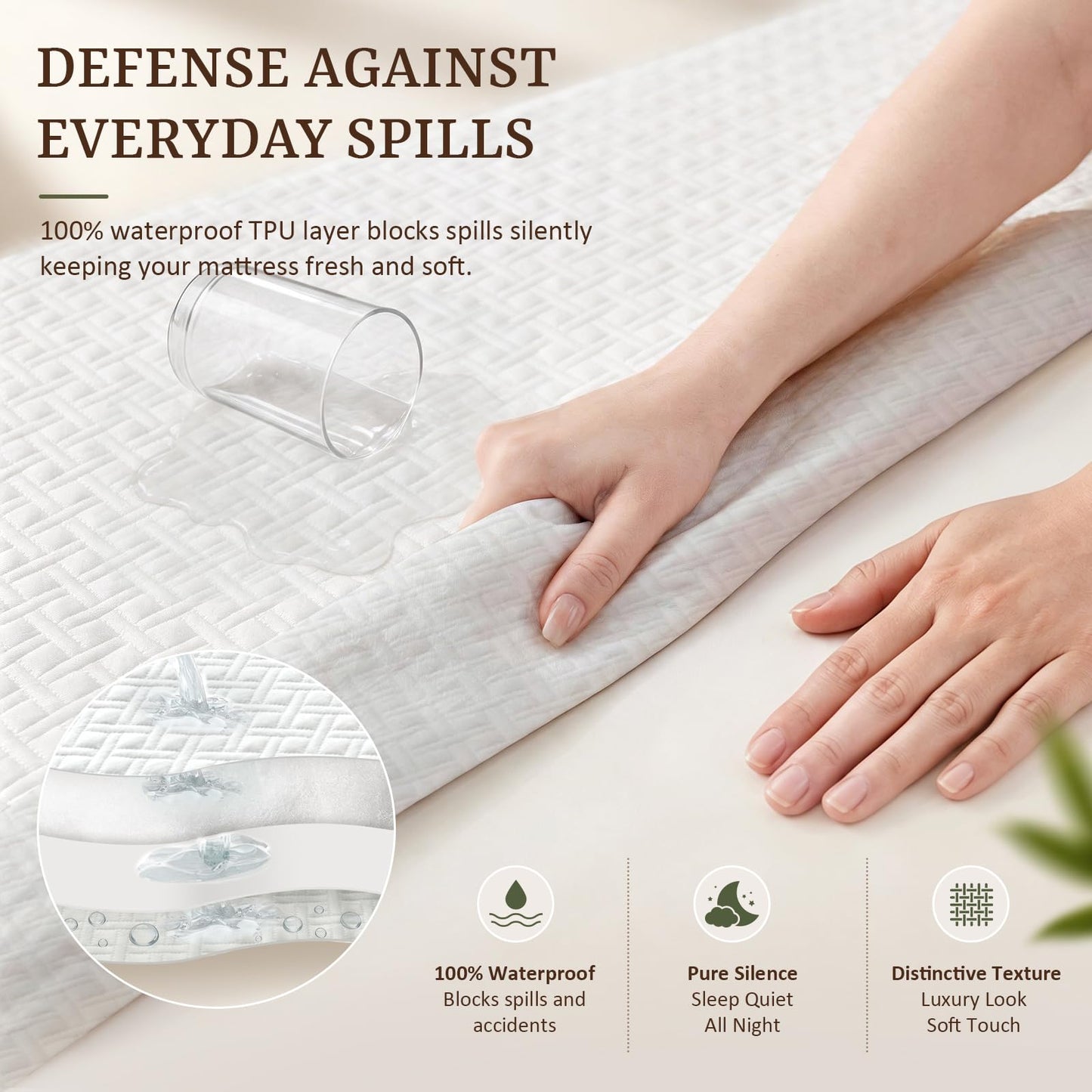 Hisheet Waterproof Bamboo Mattress Protector Queen Size, 320G Ultra-Thick Noiseless Cooling Mattress Cover Fits 6-22" Deep Pocket - ASTM Certified Breathable for Hot Sleepers, Heavy Duty Elastic Skirt