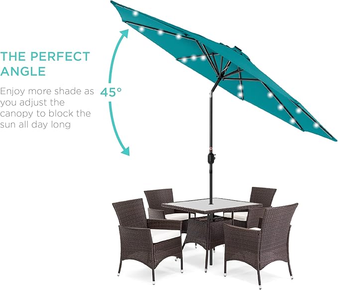Best Choice Products 10ft Solar Polyester LED Lighted Patio Umbrella w/Tilt Adjustment and UV-Resistant Fabric