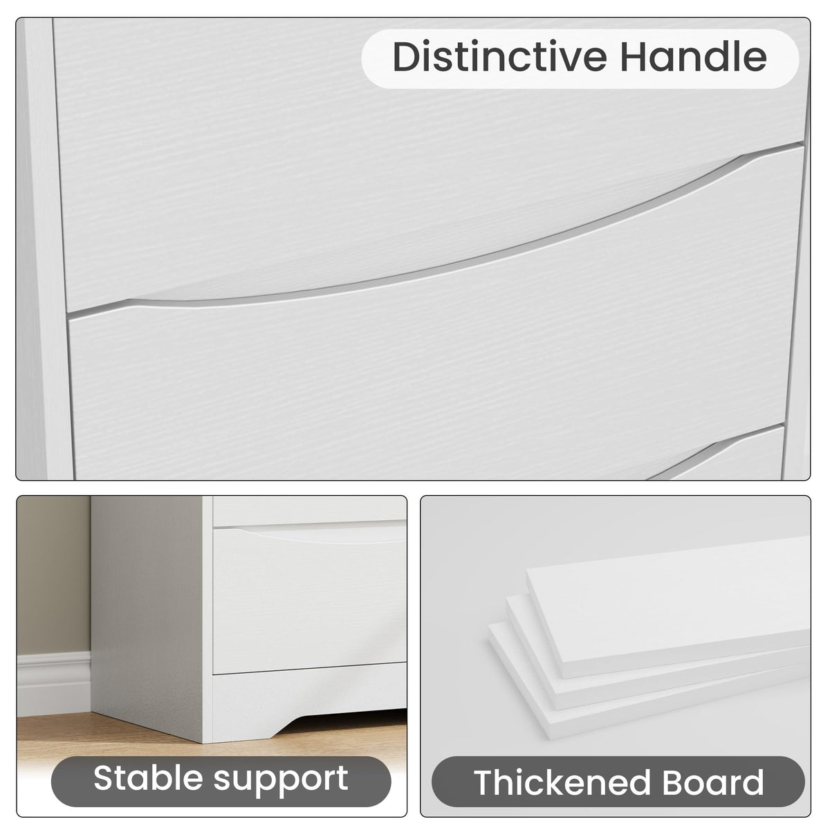 Garvee Wooden Dresser with 3 Drawers, Tall Modern Closet with Deep Storage, Large Chest of Drawers with Wide Top, Long Storage Dresser for Bedroom, Living Room, Hallway, Kids Room, White