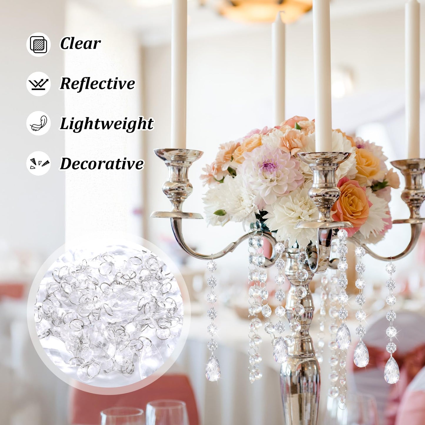 100 Pcs Chandelier Crystals Replacement Clear Acrylic Hanging Teardrop Ornaments Christmas Tree Ornaments Hanging Crystals for Centerpieces Chandelier Lamp Suncatcher Window Home Decoration(Classic)