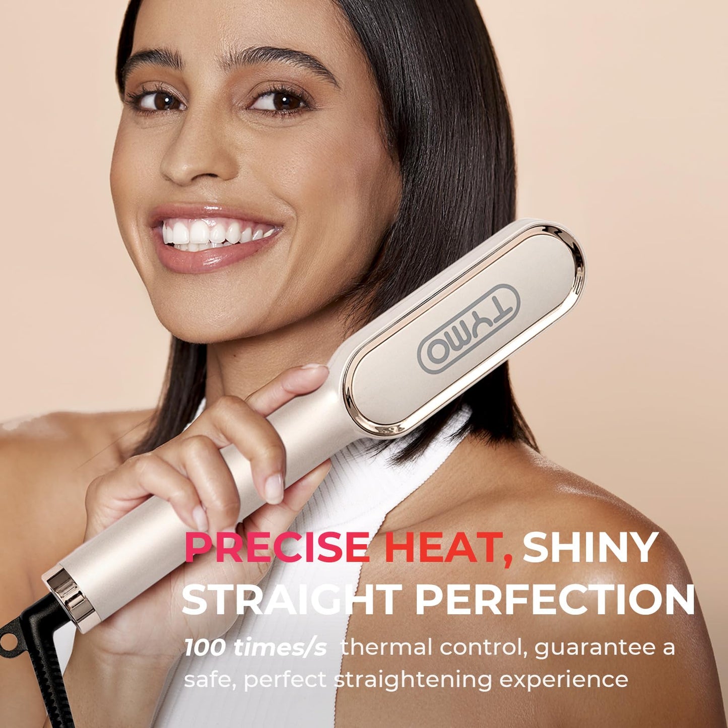 Hair Straightener Brush, TYMO Ring Hair Straightener Comb Straightening Brush for Women with 5 Temps 20s Fast Heating & Dual Voltage, Black